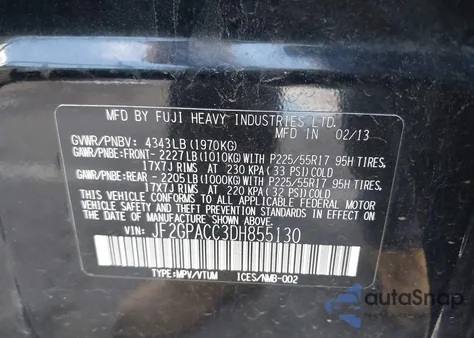 2013 Subaru Xv Crosstrek 2.0I Premium from USA, damaged, VIN JF2GPACC3DH855130